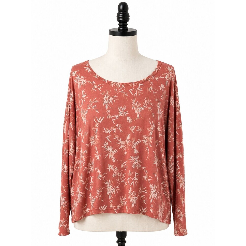 Garnet Hill Sweater Size XL Peach Floral Print Silk Cotton Blend Scoop Neck